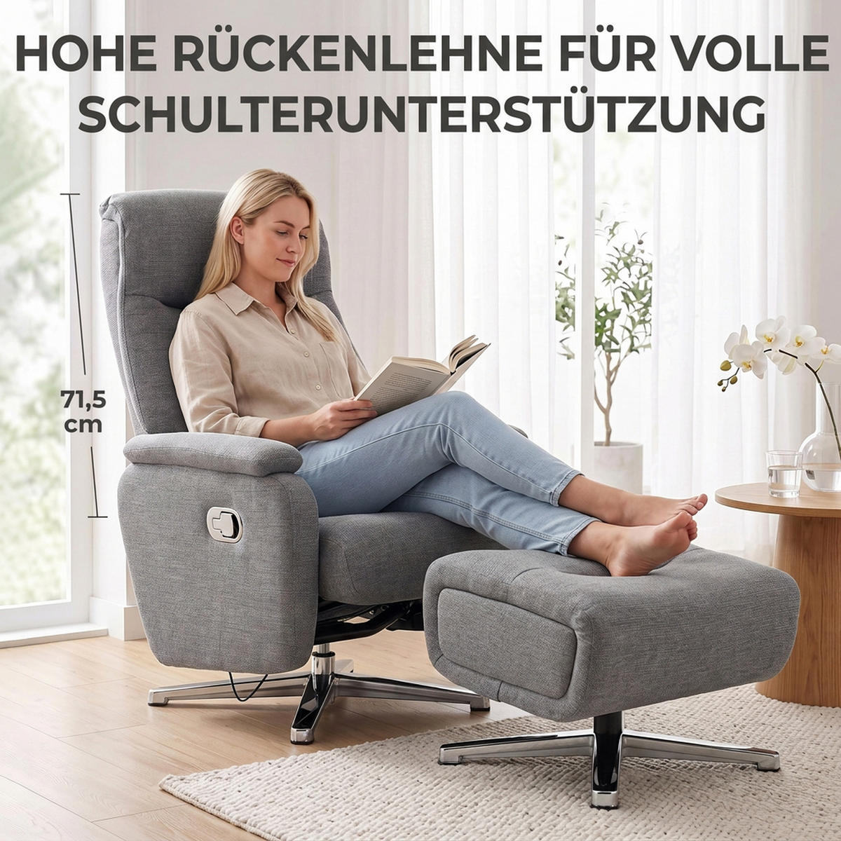 RELAXSESSEL-MIT-HOCKER 2er Set Leinenoptik Dunkelgrau - Dunkelgrau/Silberfarben, Holzwerkstoff/Textil (80/102/85.5cm) - HOMCOM