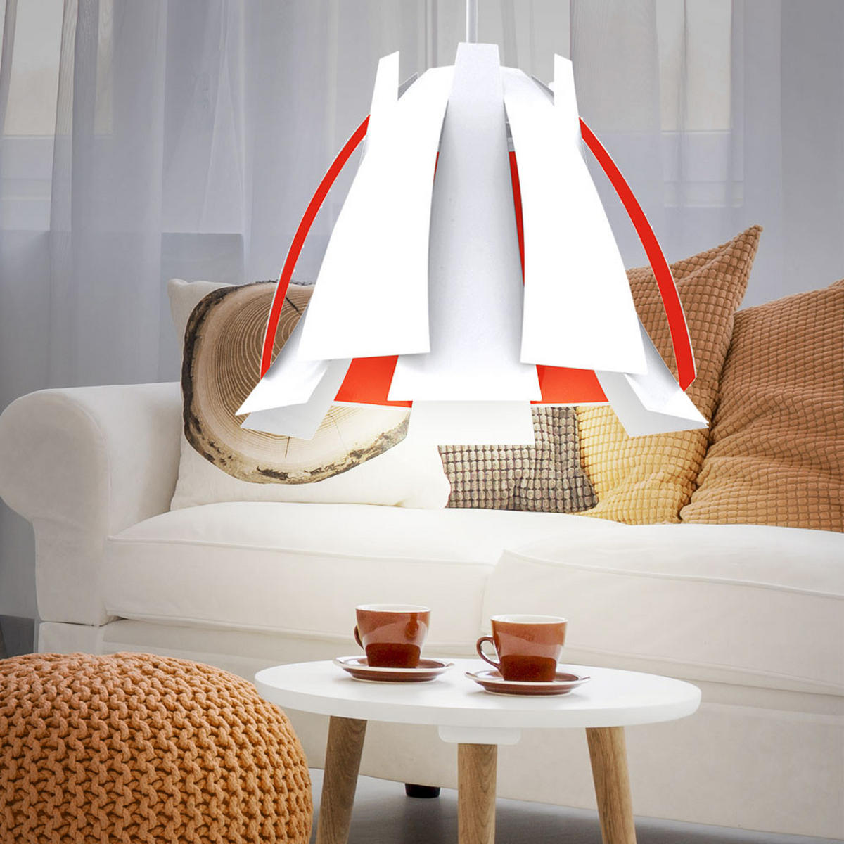 HÄNGELEUCHTE Metall Weiß Orange - Weiß, Metall (43.5/43.5/110cm)