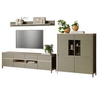 WOHNWAND Salbei grün, Eiche, Wohnkombination skandinavisch 3-teilig 319 cm, Soft-Close - Eichefarben/Salbeigrün, Glas/Holzwerkstoff (319/170/39cm) - Furn.Design