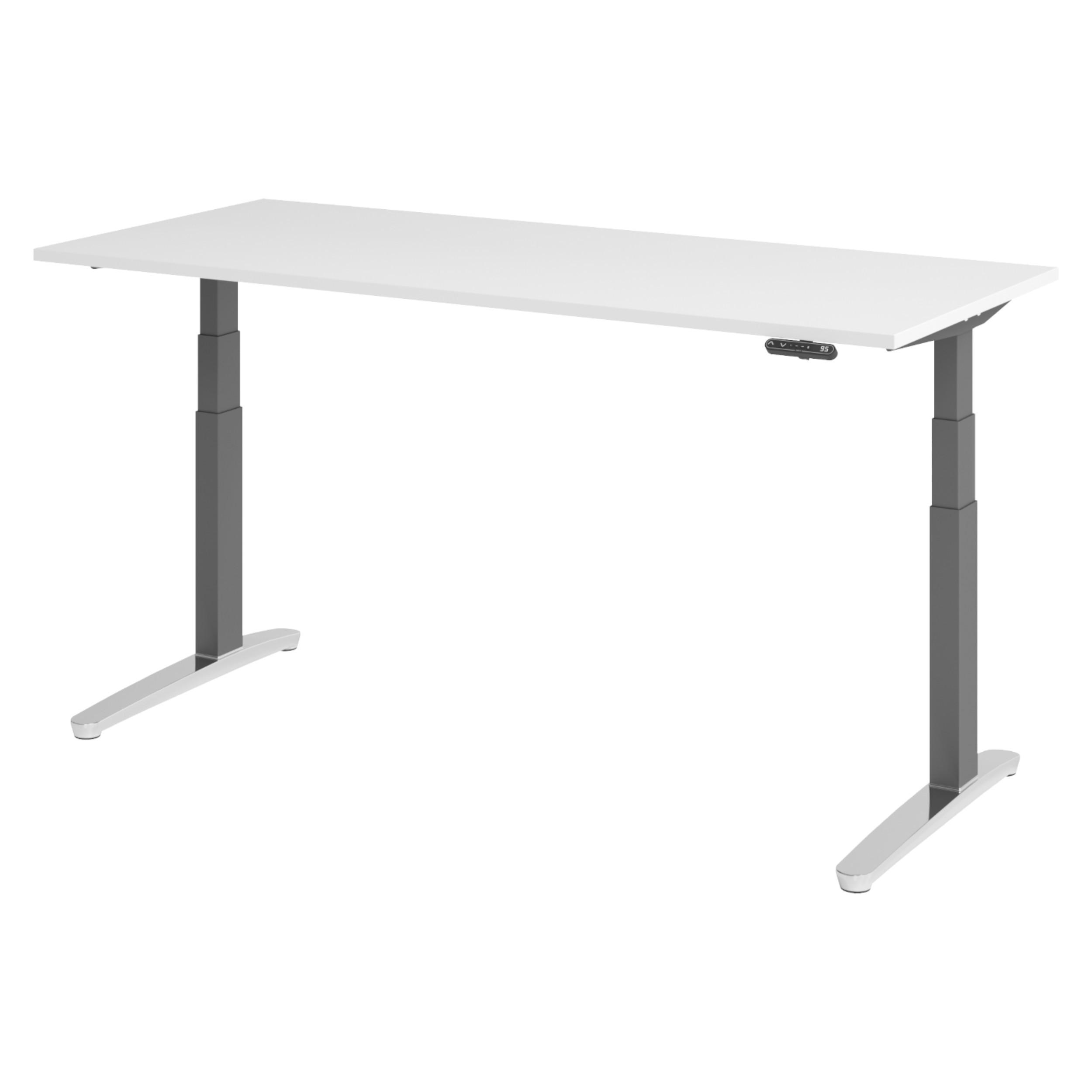 SCHREIBTISCH elektrisch XBHM 80/180/74 cm in Weiß/Graphitfarben/Alu poliert - Graphitfarben/Weiß, Holzwerkstoff (80/180/74cm) - bümö