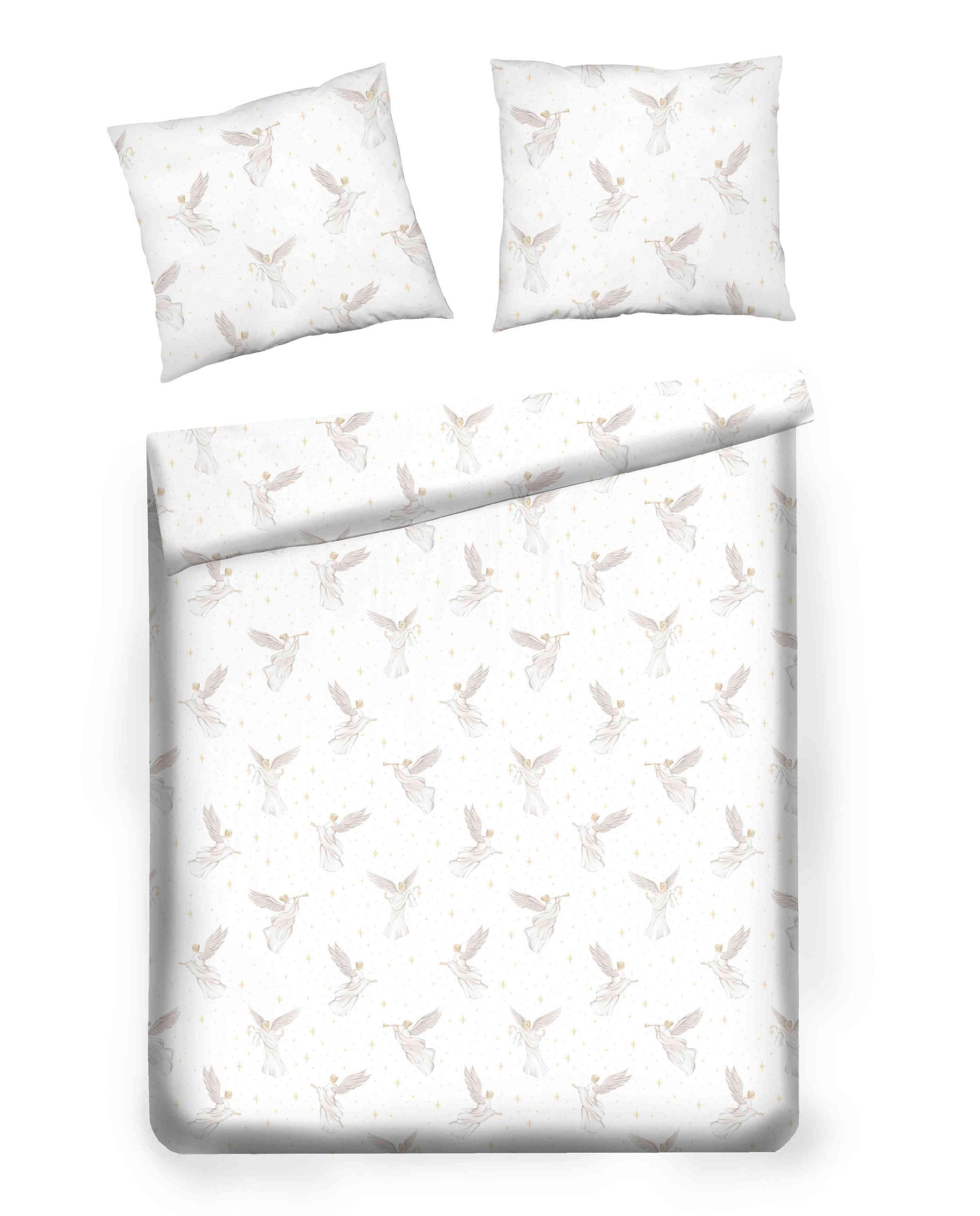 BETTWÄSCHE Satin ANGELISO, 160x200 cm, Ecru, Winter Weihnachten Bettbezug, Weihnachtsdeko, Christmas, Weihnachtsmotiv - Ecru, Textil (160/200cm) - home&you