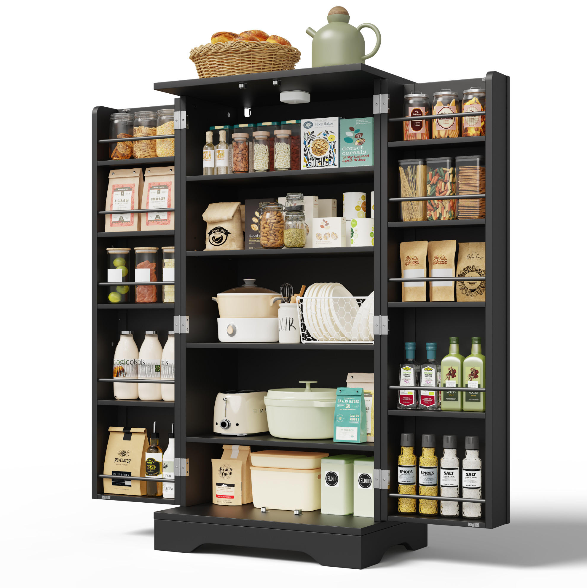 HOCHSCHRANK mit LED-Sensorlicht 120 x 60 x 40 cm MDF Black - Schwarz, Holzwerkstoff (40/120/60cm) - Meubliv