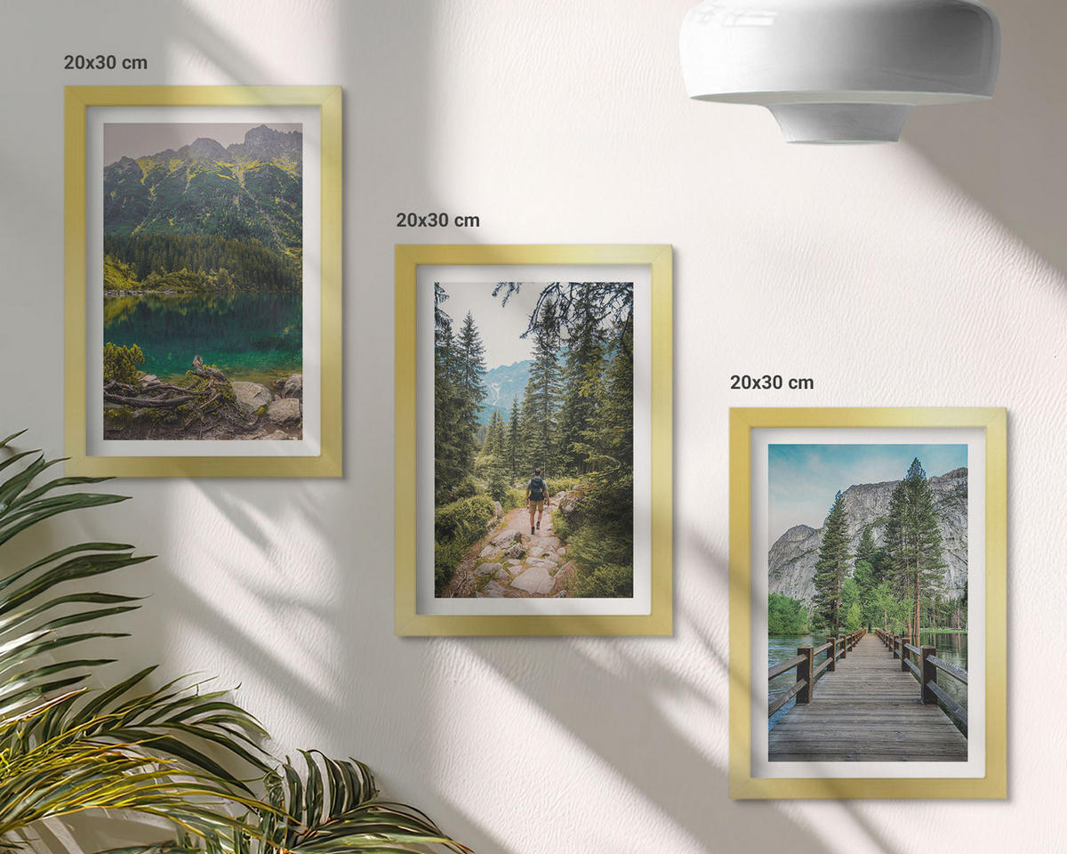 WANDBILDER 3er Set - 20x30 cm Goldrahmen - Berge, Seen, Wälder, Wege - Goldfarben, Kunststoff (20/30cm) - ArtPrintCave