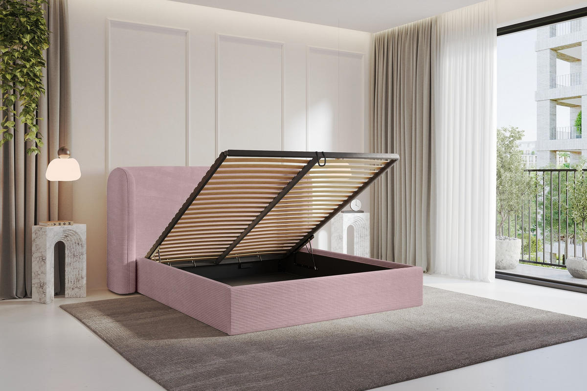 POLSTERBETT mit Bettkasten und Lattenrost, Boxbett ohne Matratze - ESTI 160x200 Rosa - Rosa, Holzwerkstoff/Textil (160/200cm) - ALTDECOR