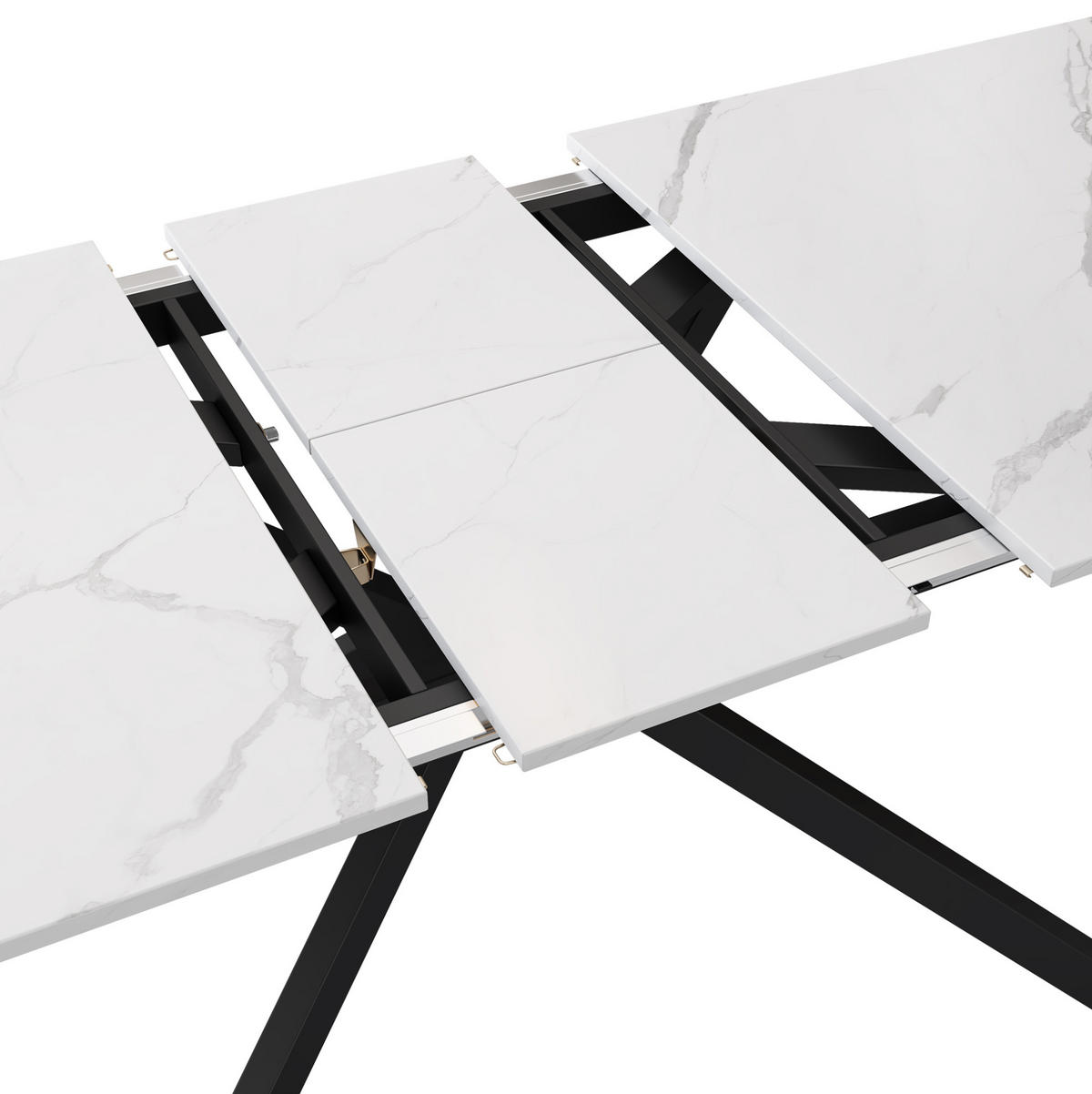 AUSZIEHTISCH 150/70/76 cm Schwarz Weiß mit Marmoroptik und Kreuzgestell - Schwarz, Holzwerkstoff (180/70/75.5cm) - OKWISH