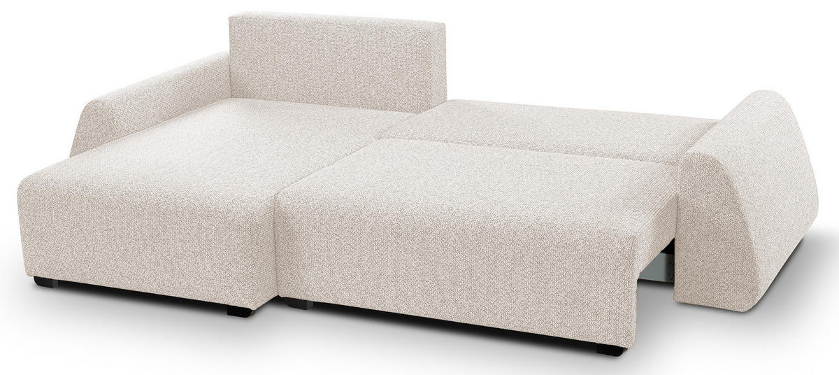 ECKSOFA ALMI mit Schlaffunktion, Bettkasten, Wellenfedern Komfortable Sitzpolsterung Elegantes Design Linke, 160x275 cm Beige - Beige, Holz/Textil (160/275cm) - DomoHome