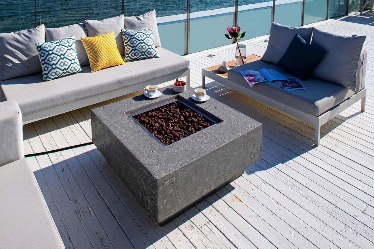 FEUERTISCH Manhattan Gasfeuerstelle aus GFRC-Beton 91/91/40 cm - Hellgrau, Naturmaterialien (91/40/91cm) - Elementi