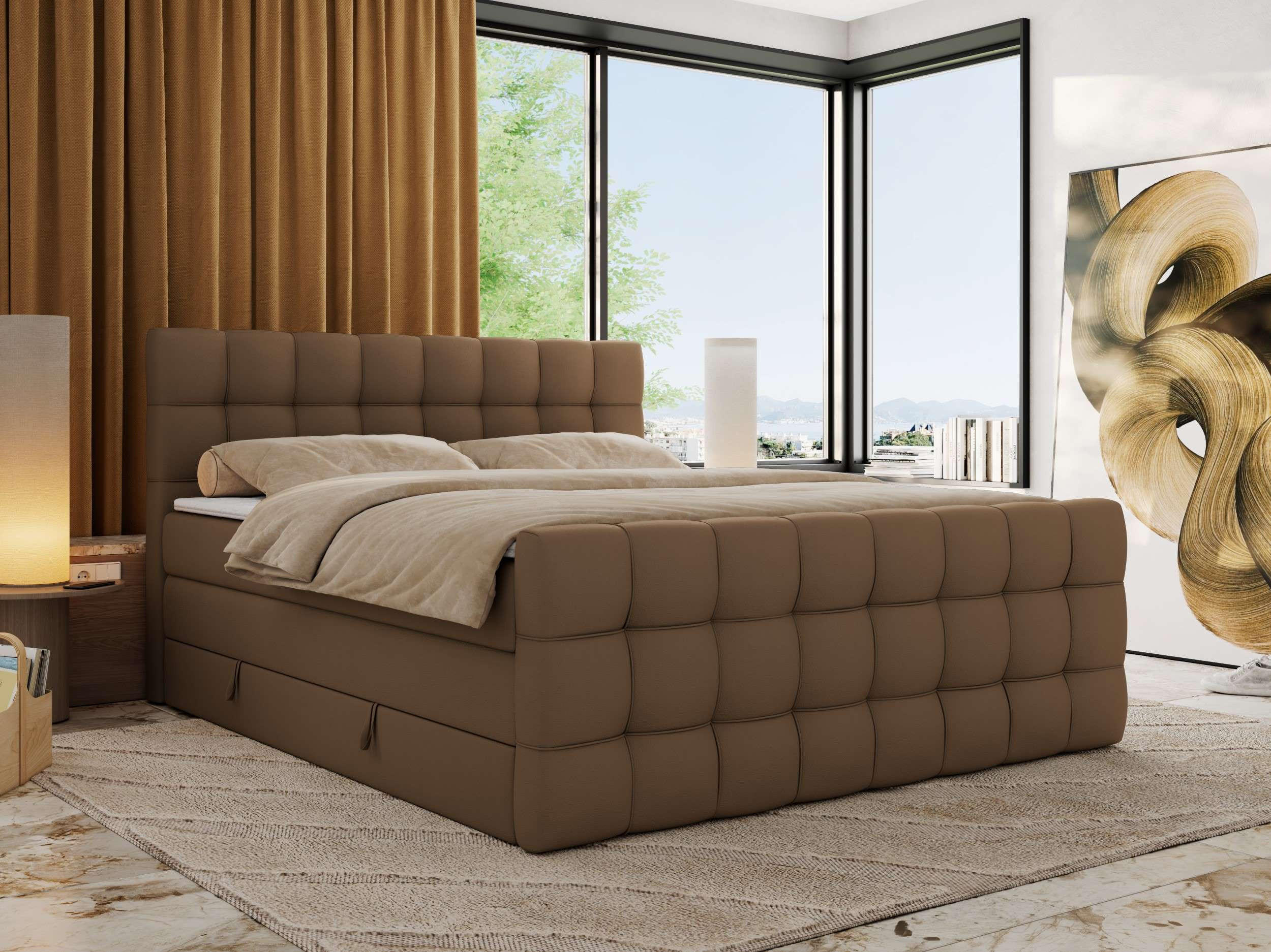 BOXSPRINGBETT ALTIVO KING DUO 180/200 - Braun Kunstleder - H4 - Braun, Textil (180/200cm) - MKS