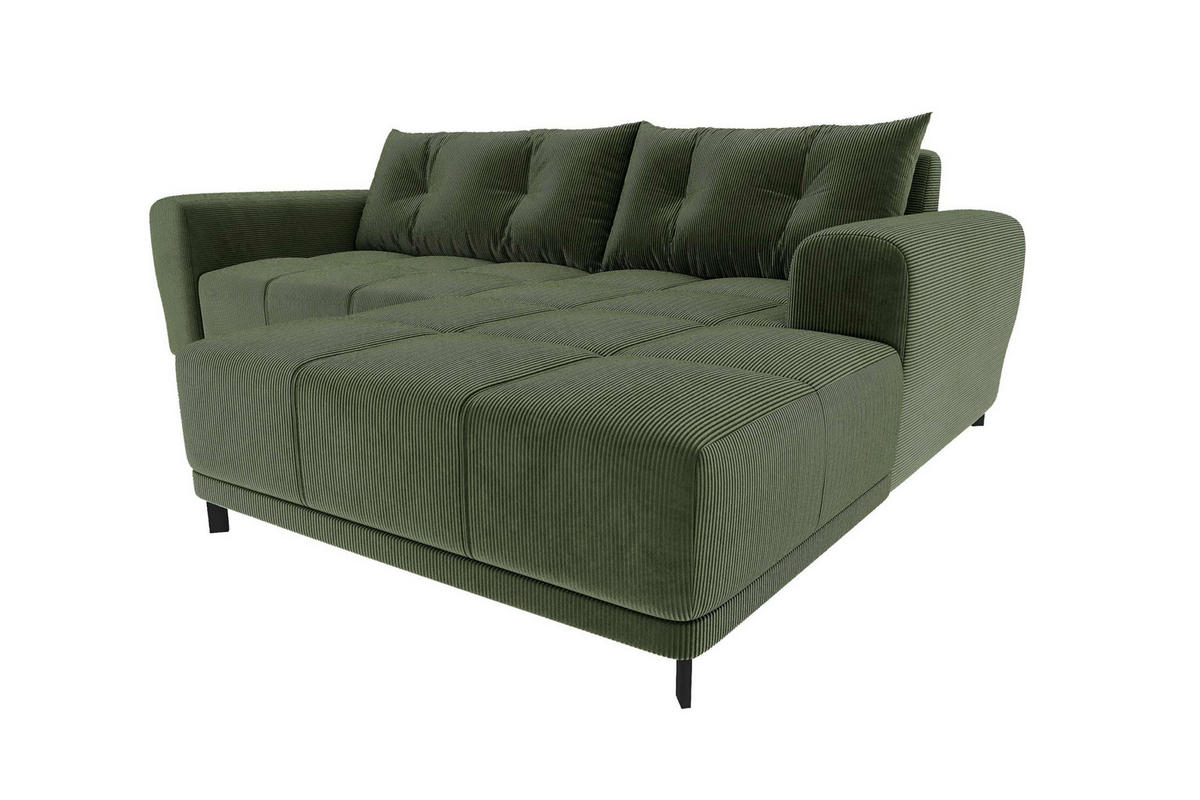 ECKSOFA Massimo Cordstoff Olivgrün inkl. Schlaffunktion Rechts - Schwarz/Olivgrün, Textil/Metall (246/177cm) - 99rooms