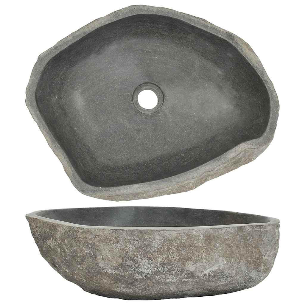 WASCHBECKEN Flussstein Oval (45-53)/(34-41) Cm - Anthrazit, Stein (41/15/53cm) - vidaXL