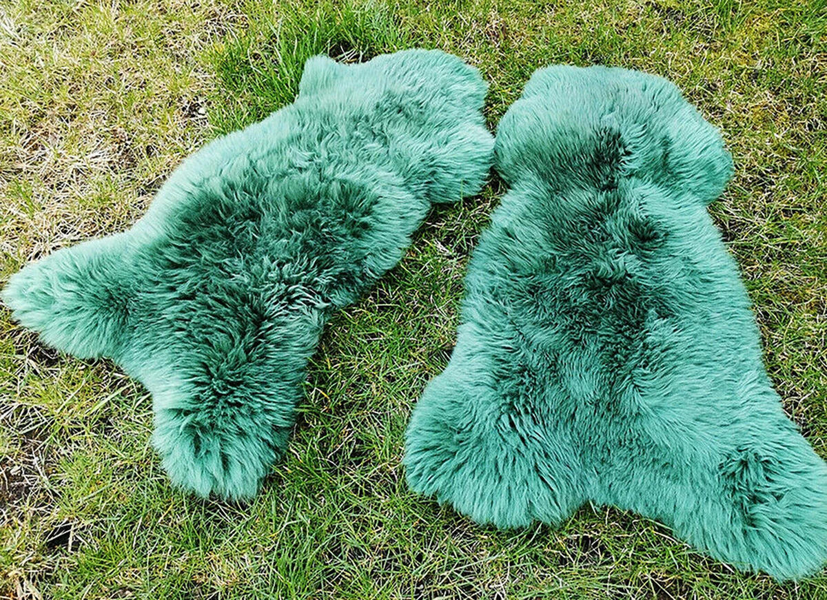 LAMMFELL Öko bunt gefärbt weich Fell Teppich Teal ca. 110 cm - Dunkelgrün, Fell (60/110cm) - Provellus