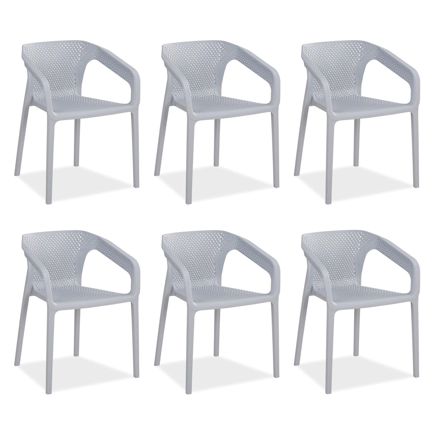 GARTENSTUHL 6er-Set Kunststoff Grau mit Armlehnen - Grau, Kunststoff (330/75/54cm) - Homestyle4u