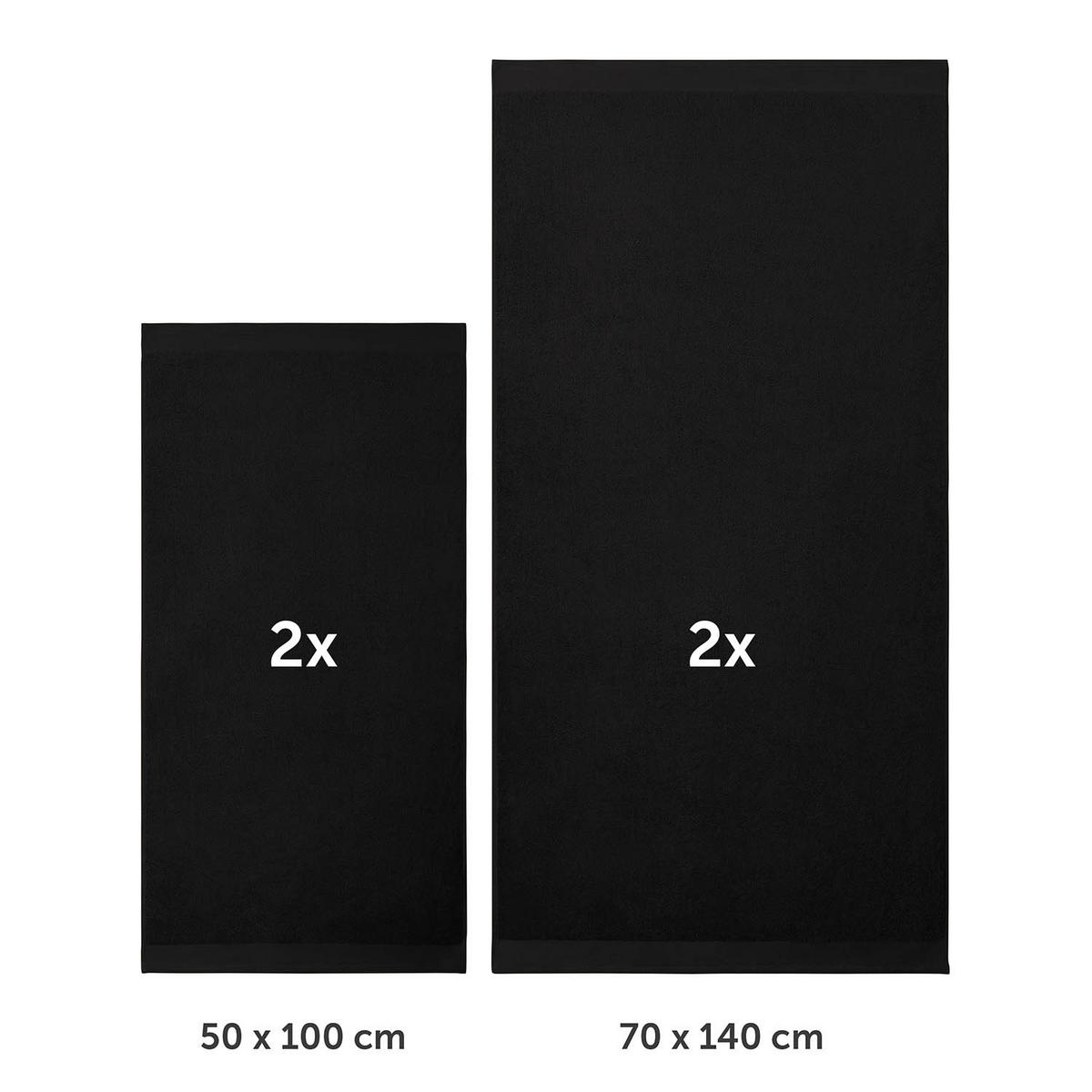 BADETUCH 4-teilig, 2x Badetuch 70/140 + 2x Handtuch 50/100 cm, Schwarz - Schwarz, Textil (70/140cm) - Blumtal