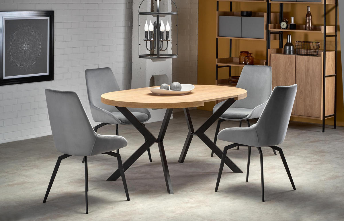 ESSTISCH rund ausziehabar Eiche Gold - Schwarz 100x75 cm - Eichefarben/Schwarz, Holzwerkstoff (100/100/75cm) - designimpex