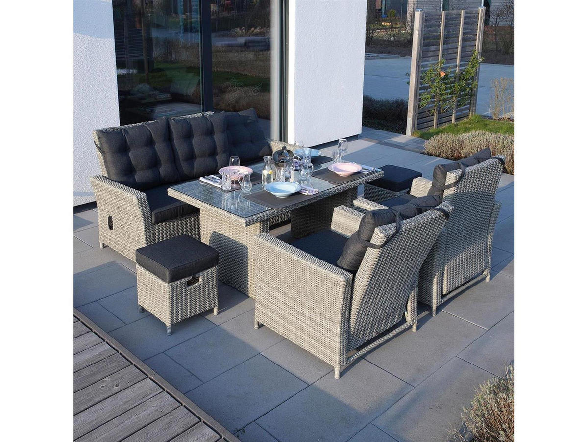 GARTEN-SITZGRUPPE Asti Grau Polyrattan für 7 Personen - Grau, Naturmaterialien - Green Spirit