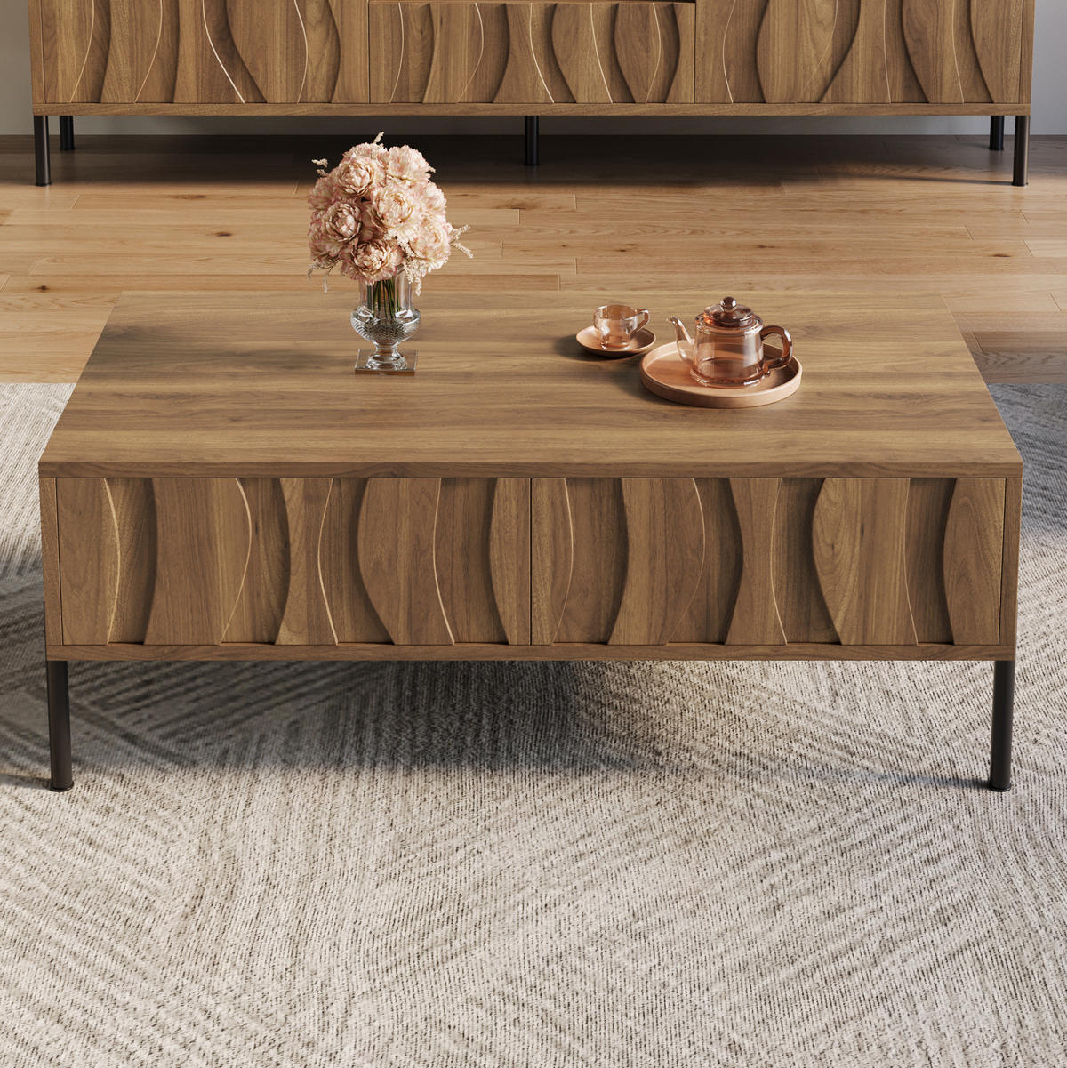 COUCHTISCH 105/55/41 cm mit 2 Schubladen und großzügiger Ablagefläche, Natur - Naturfarben, Holzwerkstoff (105/55/41cm) - Redom