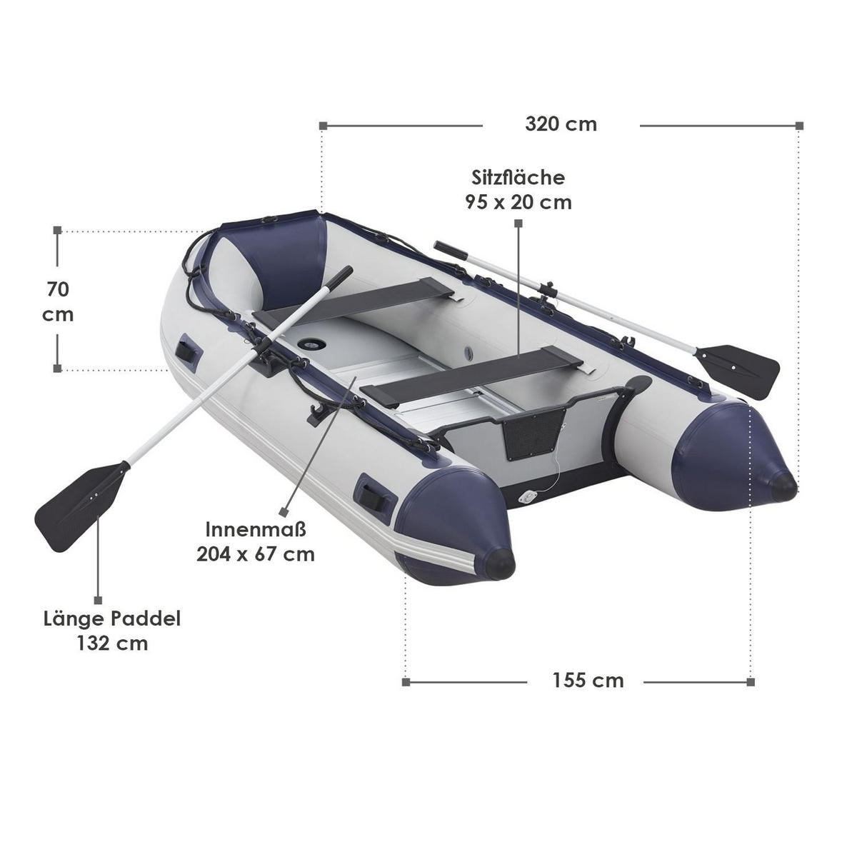 SCHLAUCHBOOT Paddelboot 3,20 m inkl. Tasche & Reparaturset - Grau, Kunststoff (320/155/70cm) - Artsport