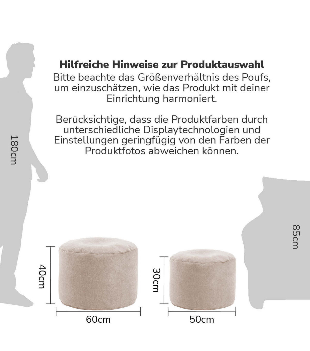 POUF Der Ruhepouf - Beige, Textil (50/30/50cm) - Mokebo