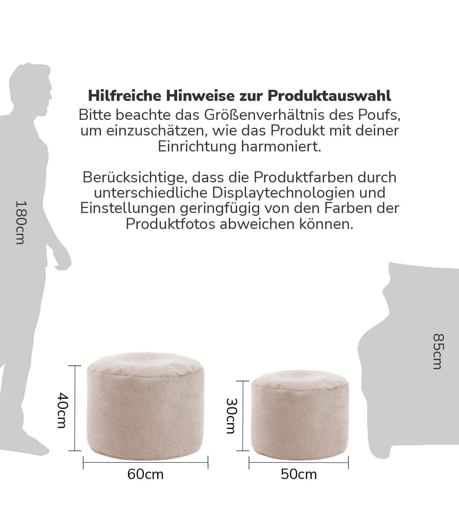Thumbnail - Mokebo Pouf, Beige, Textil, 60x40x60 cm, Oeko-Tex®, Wohnzimmer, Hocker, Poufs