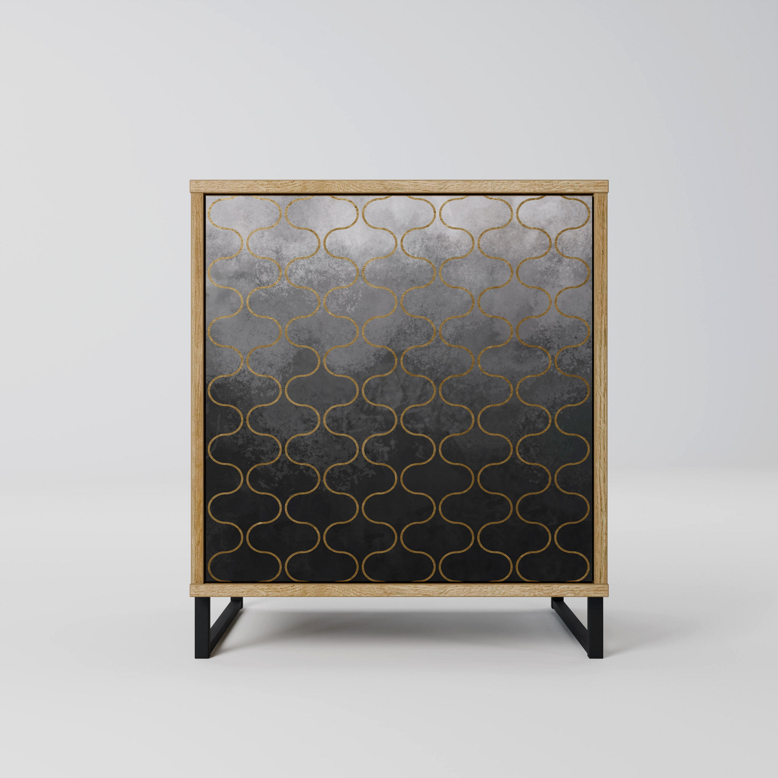 SIDEBOARD TESSELATED GRAYISH, Eichefarben, 57,5x42x67,5 cm, Schwarze Metall-Rahmenfüße - Eichefarben/Multicolor, Holzwerkstoff/Metall (57.5/67.5/42cm) - SpaceRebels