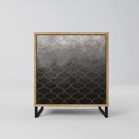 SIDEBOARD TESSELATED GRAYISH, Eichefarben, 57,5x42x67,5 cm, Schwarze Metall-Rahmenfüße - Eichefarben/Multicolor, Holzwerkstoff/Metall (57.5/67.5/42cm) - SpaceRebels