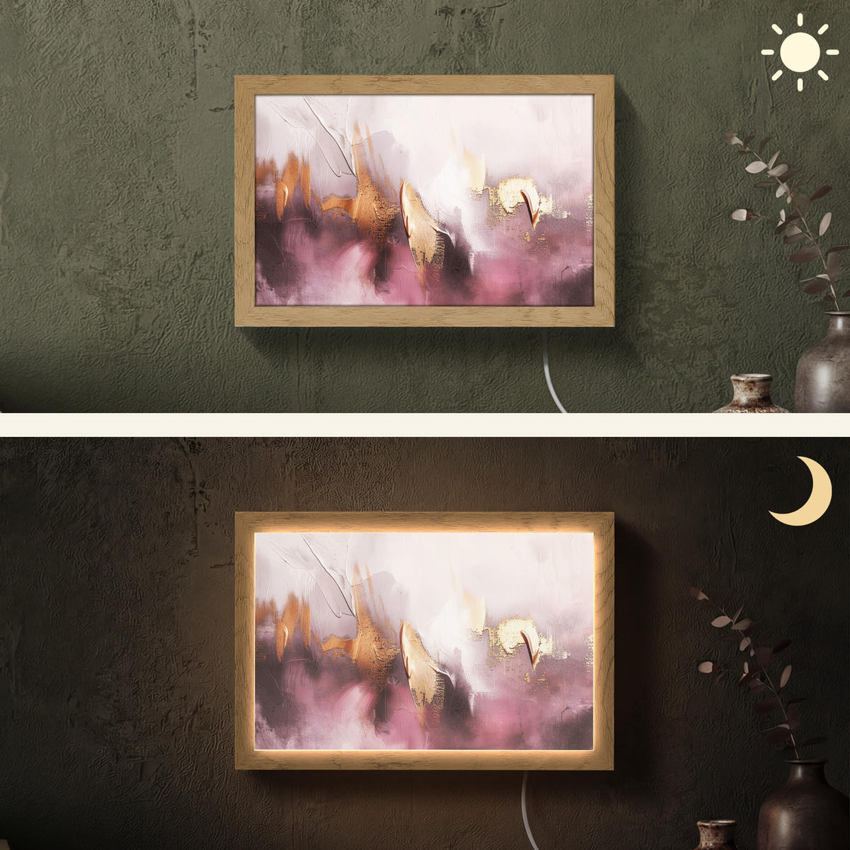 NÁSTĚNNÁ LAMPA Fialová - abstraktní - barva - zlatá 30x20 cm - světle fialová, kompozitní dřevo (30/20/8cm) - OnlyWow