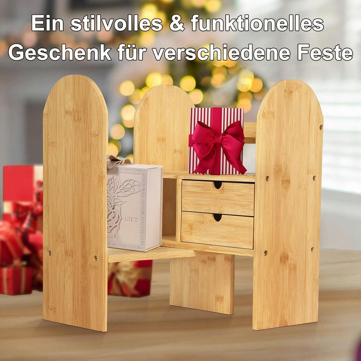 BÜCHERREGAL Bambus verstellbar mit Schubladen 59 cm - Hellbraun, Naturmaterialien (59/43/16.5cm)