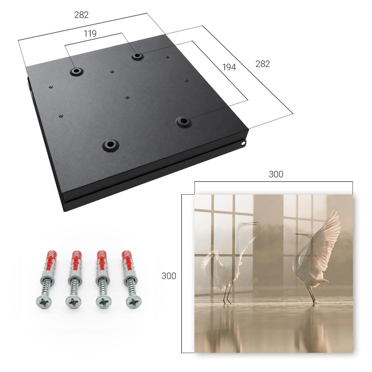 SCHLÜSSELBOX Schwarz 30x30 cm- Türöffnung nach rechts - Vogeltanz - Beige, Metall (30/30/5cm) - TULUP