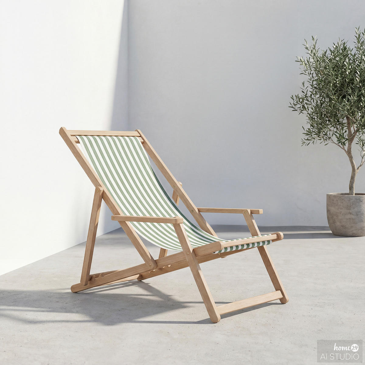 LIEGESTUHL - Akazie massiv / Webstoff - Salbeigrün, Holz/Textil (63/88/102cm) - home24