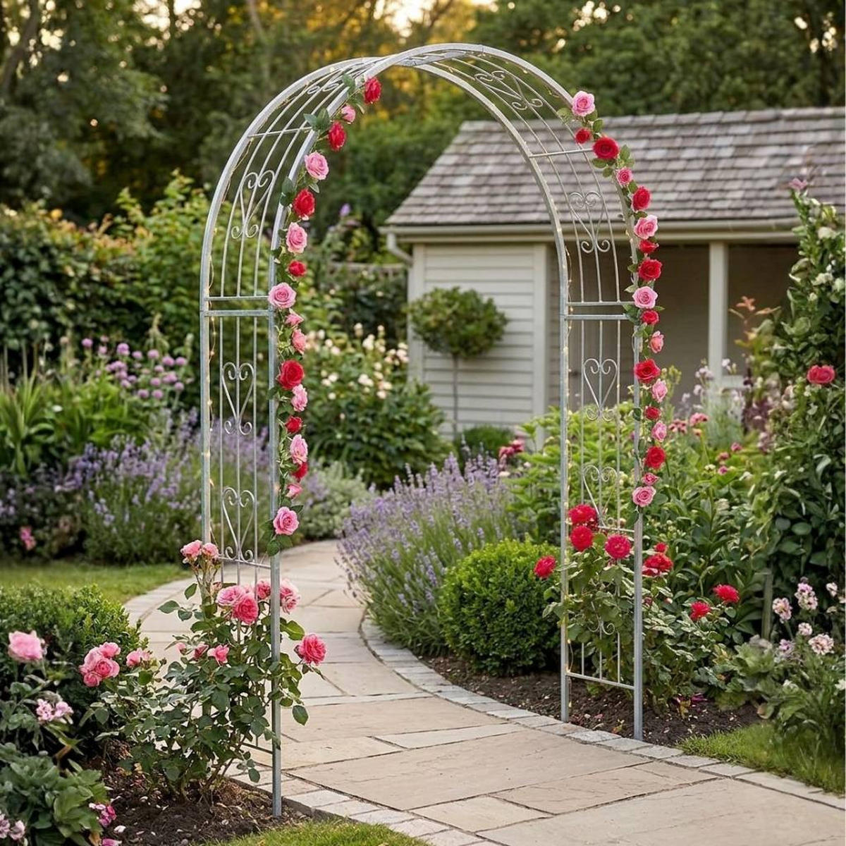 DANDIBO Rosenbogen Verzinkt Massiv 150 cm Torbogen 96520 Wetterfest Rundbogen Volleisen Rankhilfe Gartenbogen Feuerverzinkt - Grau, Metall (150/222/34cm) - DanDiBo