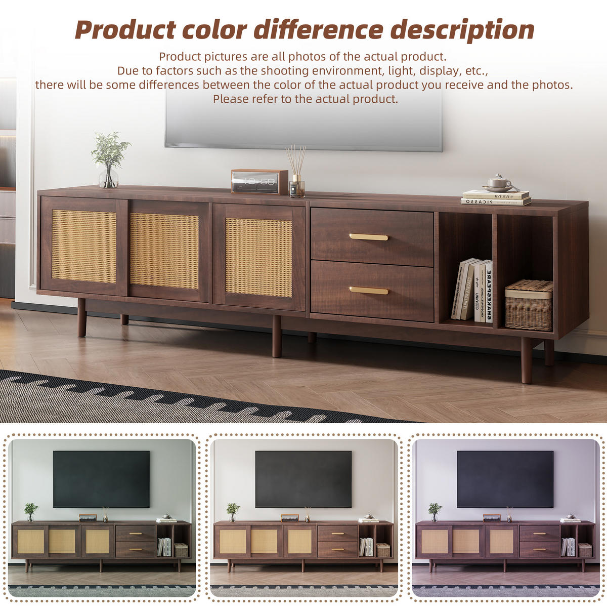 LOWBOARD 190/40/52 cm Braun aus MDF mit Rattantüren - Braun, Holzwerkstoff (40/52/190cm) - OKMYHOME
