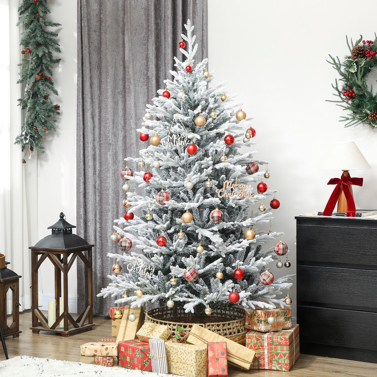 KÜNSTLICHER Weihnachtsbaum 180 cm künstlich Tannenbaum mit Schnee, 1976 Spitzen - Grün, Kunststoff (180cm) - HOMCOM