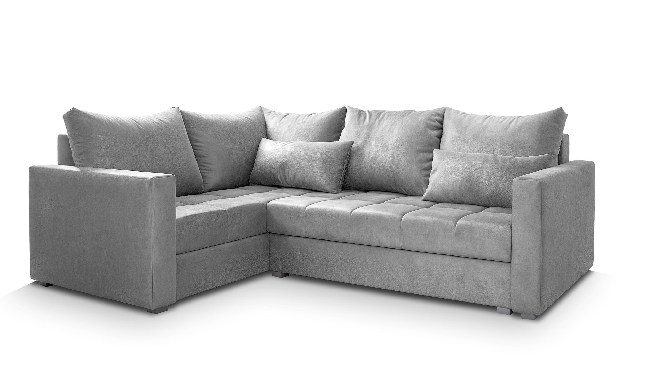 ECKSOFA LIRENO L-S Hellgrau Plüsch-Stoff mit Schlaffunktion - Hellgrau, Holz (220/153cm) - MASSENO