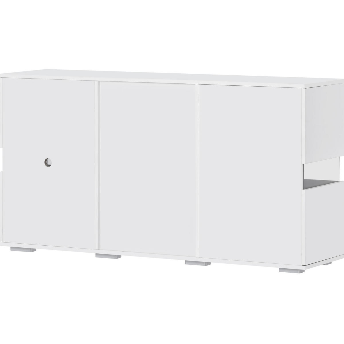 PŘÍBORNÍK z MDF 140x35x72 cm bílý s LED osvětlením, 4 zásuvkami a 2 akrylovými dvířky ve vysokém lesku - bílá, kompozitní dřevo (140/72/35cm) - Modfu