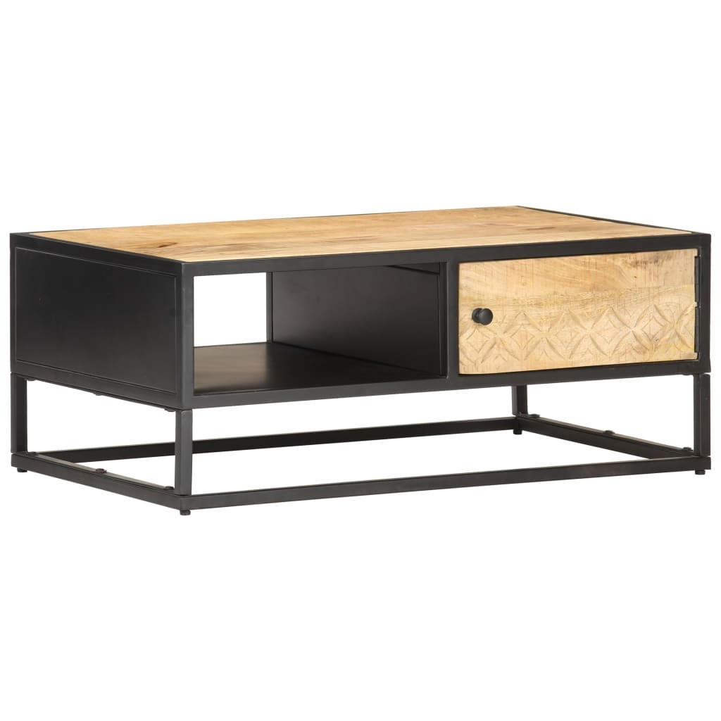 COUCHTISCH mit Geschnitzter Tür 90x55x36 cm Raues Mangoholz - Braun, Holzwerkstoff (90/90/36cm) - furnicato
