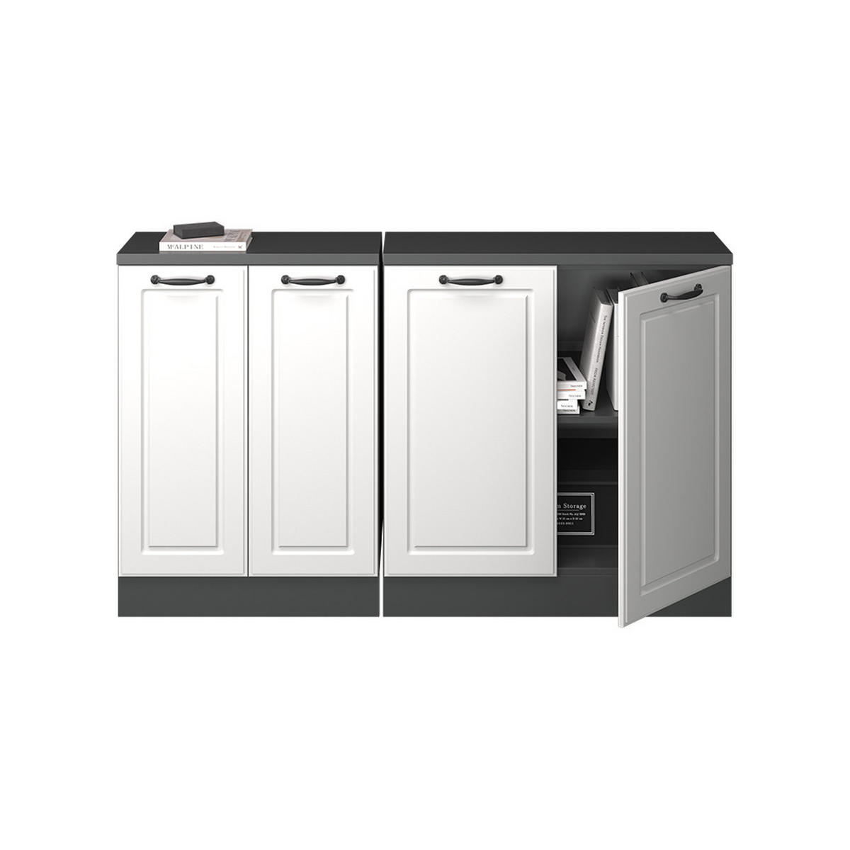 KÜCHENSCHRANK FÜR DACHSCHRÄGEN R-Line Weiß Landhaus 140 cm 2er Set Schrankkorpuss 60 cm Tiefe - Anthrazit/Weiß, Holzwerkstoff (140/83.8/60cm) - Vicco