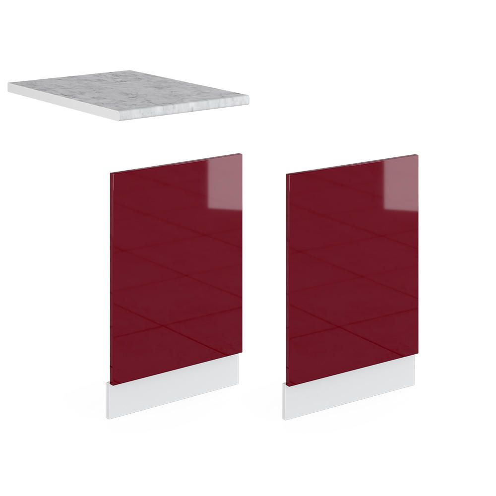 FRONTBLENDE R-Line Bordeaux Hochglanz 45 cm, AP Marmor - Bordeaux/Weiß, Holzwerkstoff (45/57.2/1.6cm) - Vicco