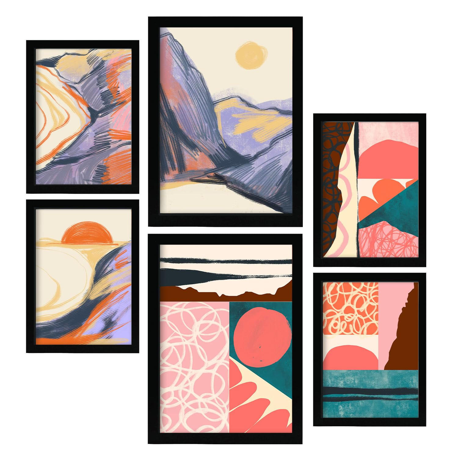 POSTER Set Mit 6 Eindeutige Natur A3 & A4 Schwarzer Rahmen - Schwarz, Papier (29/3cm) - Nacnic