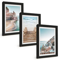 BILDER SET 3er Set - 20x30 cm Schwarzer Rahmen - Sommerliche Strandansichten in Pastellfarben - Schwarz, Kunststoff (20/30cm) - TULUP
