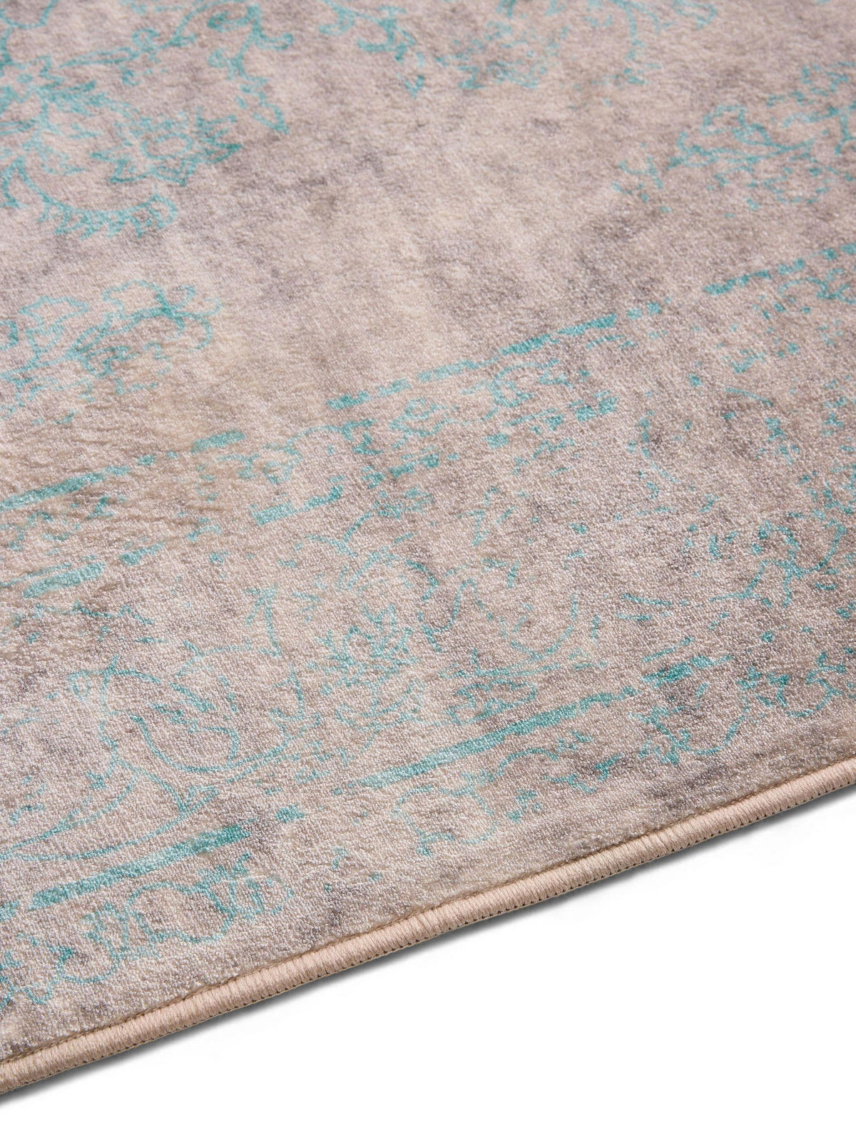 VINTAGE-LÄUFER Miray waschbar 80/240 cm - Türkis/Grau, Kunststoff (80/240cm) - benuta Nest