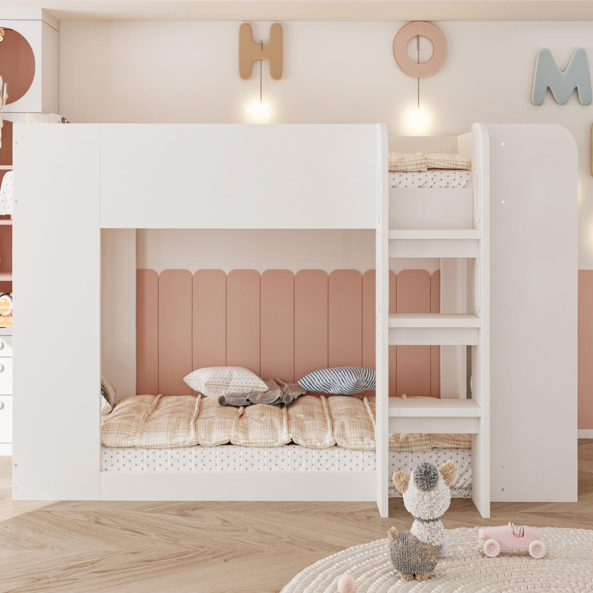 KINDER-ETAGENBETT 90*200cm mit Schutzgitter und Leiter, Weiß - Weiß, Holzwerkstoff (90/200cm) - FLIEKS