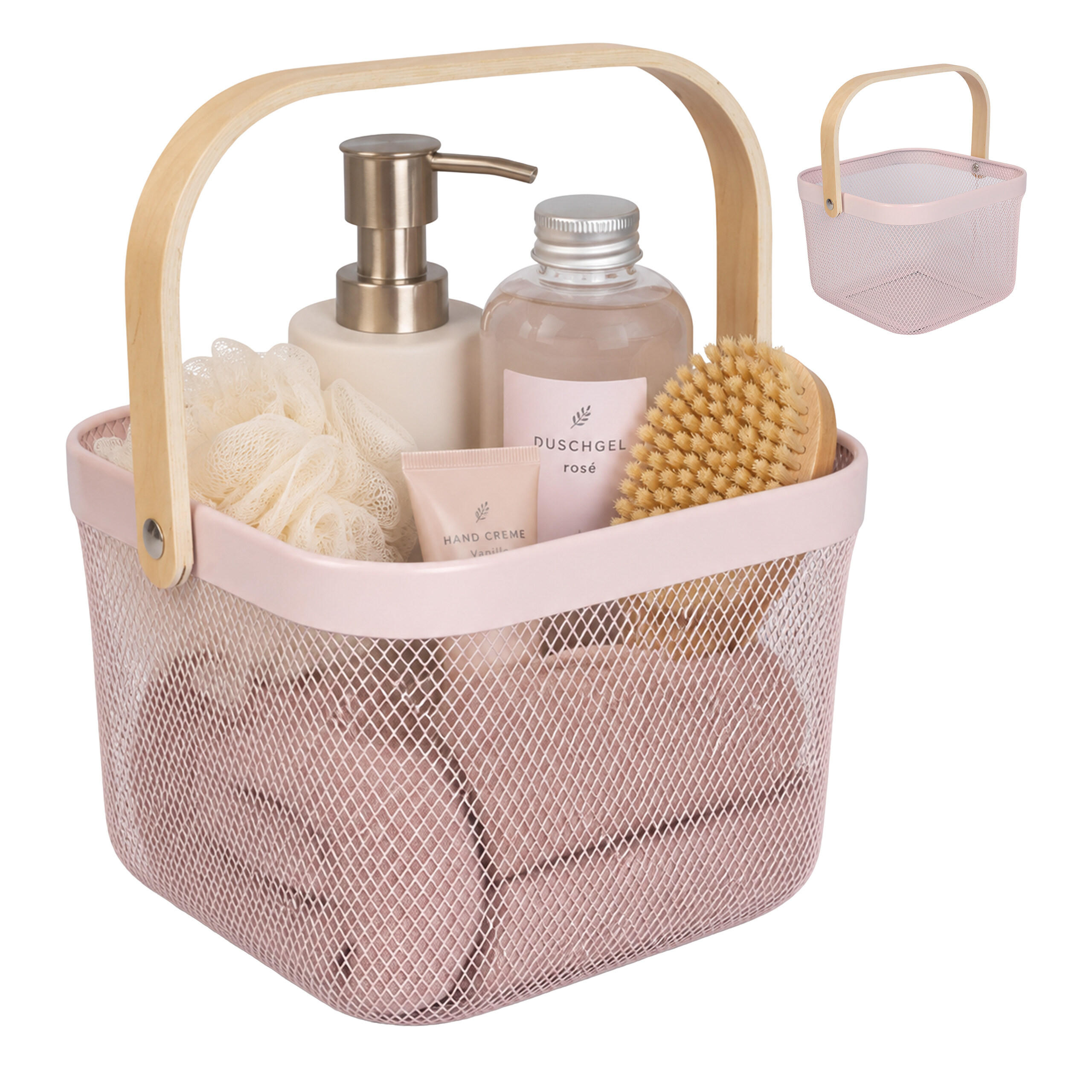 DRAHTKORB Rosa 2er-Set Metall - Pink, Holz/Metall (26/17.5/24.5cm) - Relaxdays