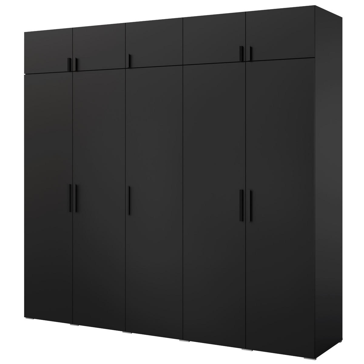 DREHTÜRENSCHRANK mit Aufsatz Napoli 5D 250 Schwarz (schwarzer oder goldener Griff) - Silberfarben/Schwarz, Holzwerkstoff/Kunststoff (250/35/60cm) - mzm24