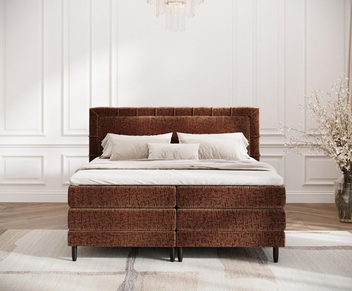 BOXSPRINGBETT Rimini Kupfer 200/200 cm mit Matratze und Topper - Schwarz/Kupferfarben, Holz/Holzwerkstoff (200/200cm) - Maison de Reve