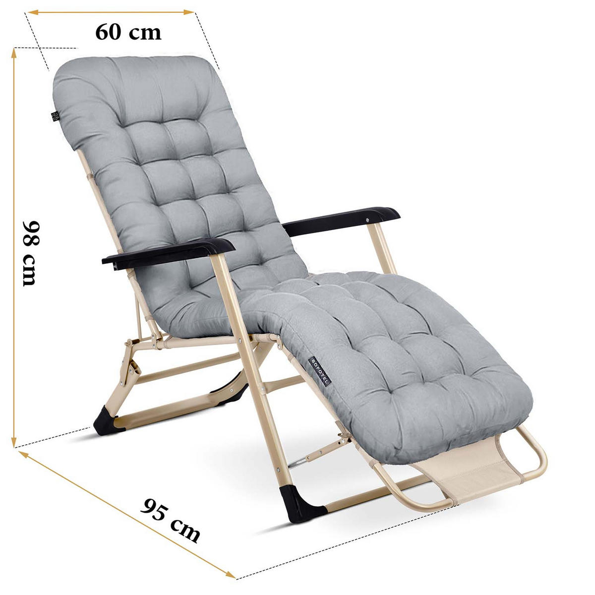 GARTEN-RELAXSESSEL Klappbarer mit Kissen, Hellgrau - Hellgrau, Metall (60/102/110cm)
