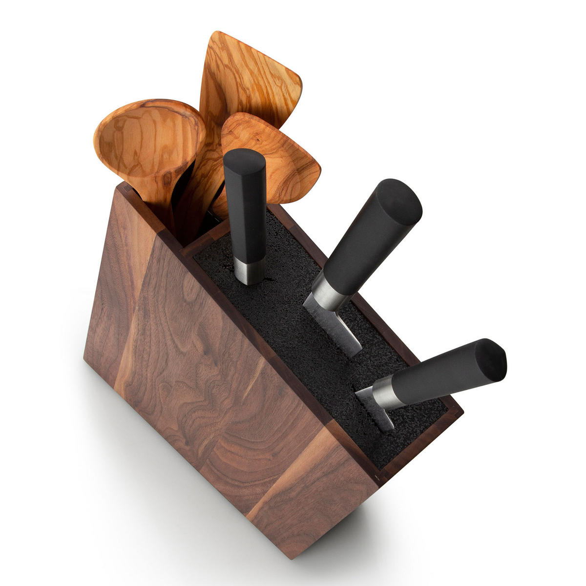 MESSERBLOCK, schräg stehend, mit Utensilienbehälter, Walnussholz - Braun, Holz (30/5/45cm) - Continenta