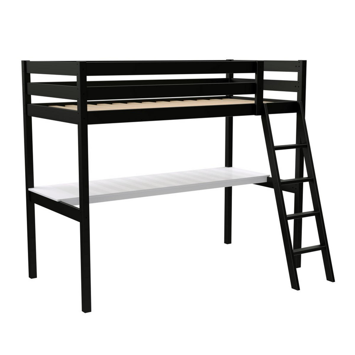 HOCHBETT ASPEN mit Schreibtisch / Hochbett 90x190 - Schwarz - Schwarz, Holz (90/190cm) - Weber Industries