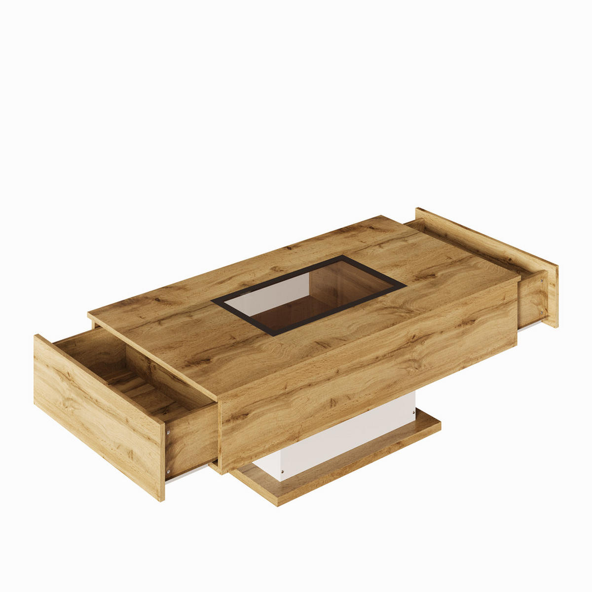 COUCHTISCH LED Farbwechsel Glas 2 Schubladen Beistelltisch Modern - Braun, Holz (126.36/69.85/14.6cm) - FLIEKS