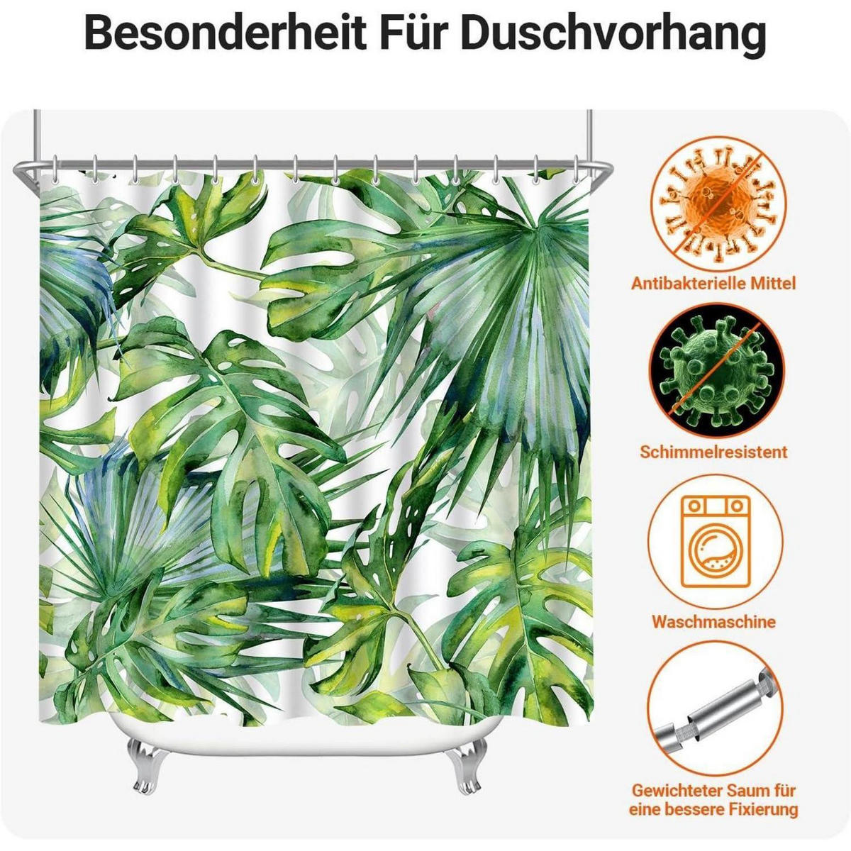 DUSCHVORHANG Blätter Grün 150 x 180 cm - Grün, Textil (150/180cm)