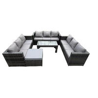 GARTEN SOFA SET Polyrattan 10-Sitzer - Dunkelgrau/Grau, Glas/Kunststoff - Fimous